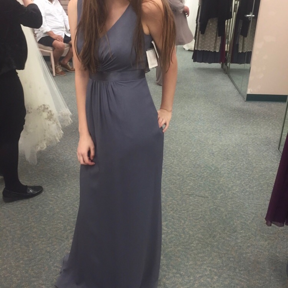 Gunmetal Grey Prom Dress with Semi Deep Neckline